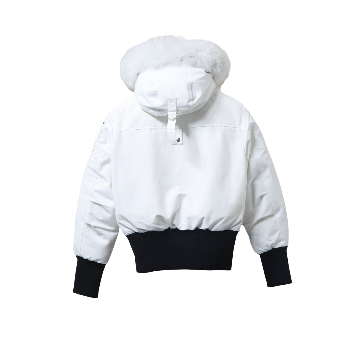 Moose Knuckles White Pom-Pom Trimmed-Hood Bomber Jacket