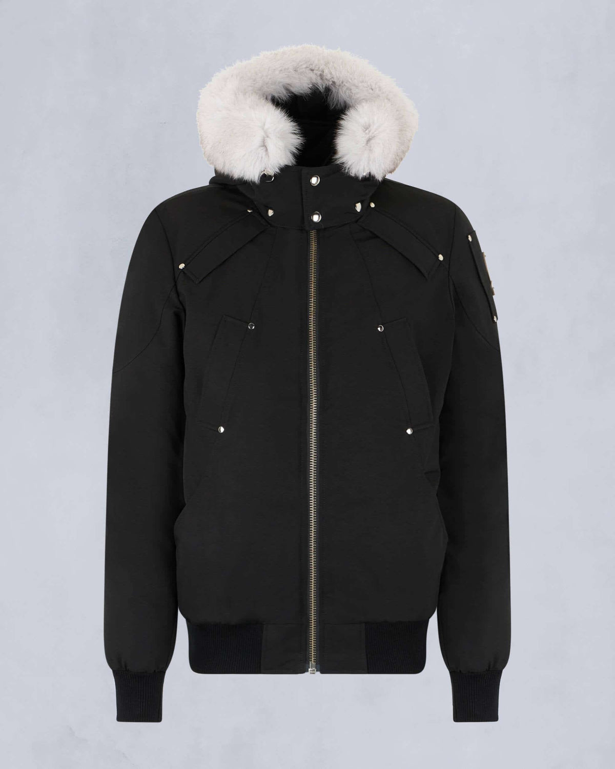 Moose Knuckles Black White-Trimmed Hooded Bomber Jacket