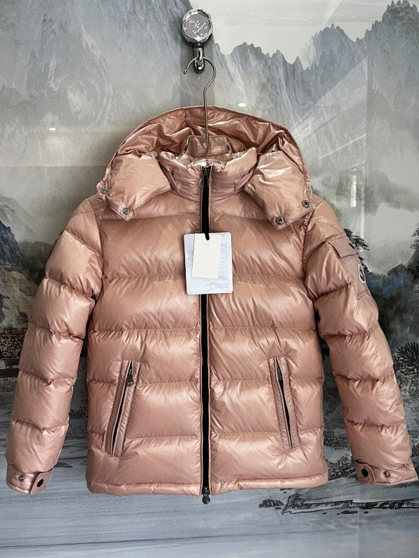 Moncler Metallic Rose Gold Hooded Quilted Puffer Jacket