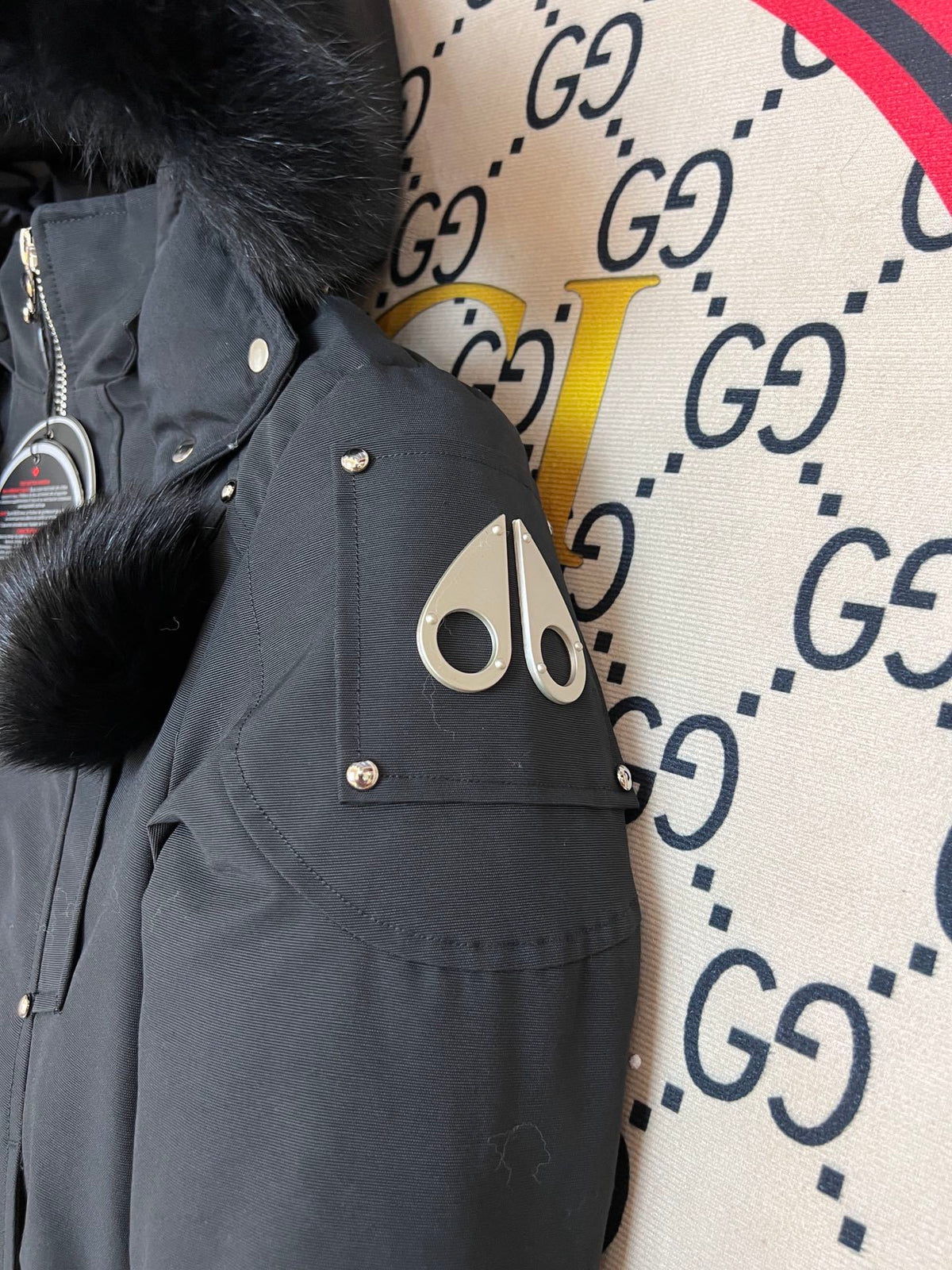 Moose Knuckles Black Pom-Pom Trimmed-Hood Cropped Bomber Jacket