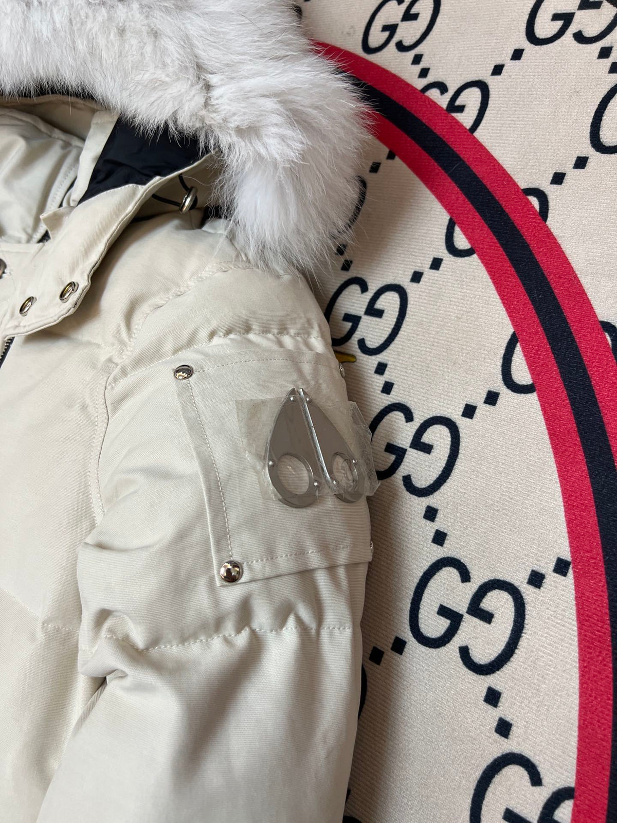 Moose Knuckles Ivory White Trimmed-Hood Puffer Jacket