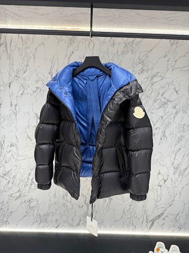 Moncler Black Blue-Lined Stand-Collar Puffer Jacket