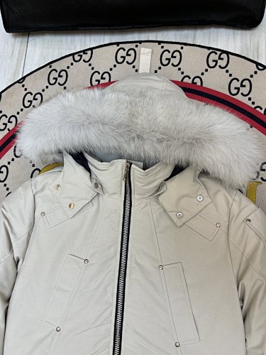 Moose Knuckles Ivory White Trimmed-Hood Bomber Jacket