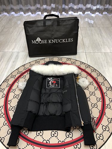 Moose Knuckles Black Pom-Pom Trimmed-Hood Cropped Bomber Jacket