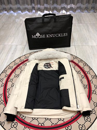 Moose Knuckles Ivory White Trimmed-Hood Puffer Jacket