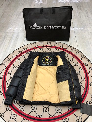 Moose Knuckles Black Stand-Collar Quilted Puffer Jacket