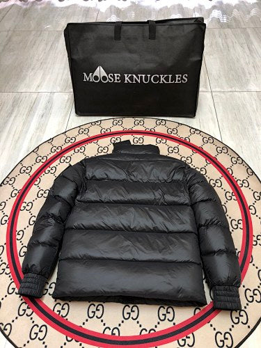 Moose Knuckles Black Stand-Collar Quilted Puffer Jacket