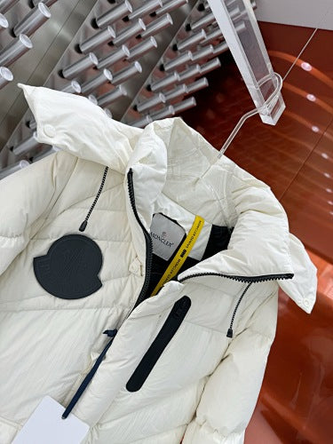 Moncler Ivory White Asymmetric-Quilt Hooded Puffer Jacket