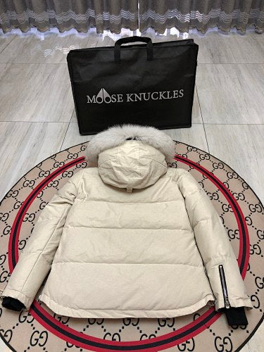 Moose Knuckles Ivory White Trimmed-Hood Puffer Jacket