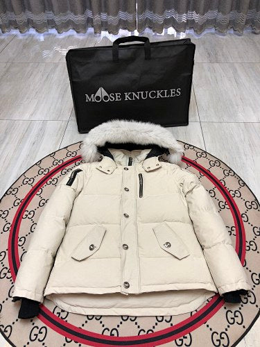 Moose Knuckles Ivory White Trimmed-Hood Puffer Jacket