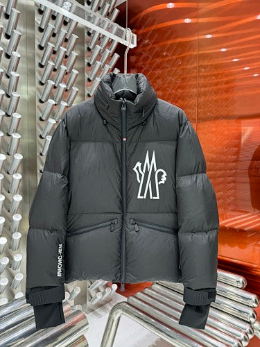 Moncler Charcoal Black Graphic-Logo Stand-Collar Puffer Jacket