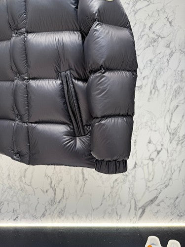 Moncler Black Blue-Lined Stand-Collar Puffer Jacket