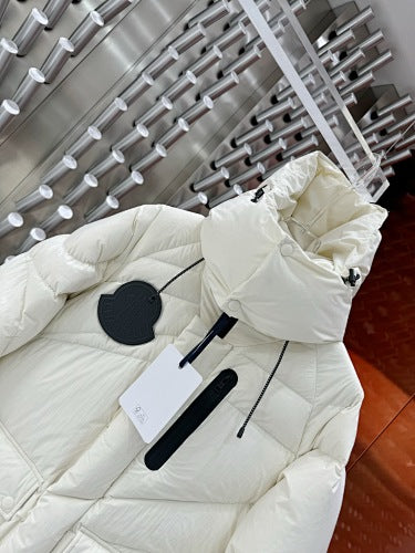 Moncler Ivory White Asymmetric-Quilt Hooded Puffer Jacket