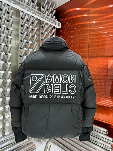 Moncler Charcoal Black Graphic-Logo Stand-Collar Puffer Jacket