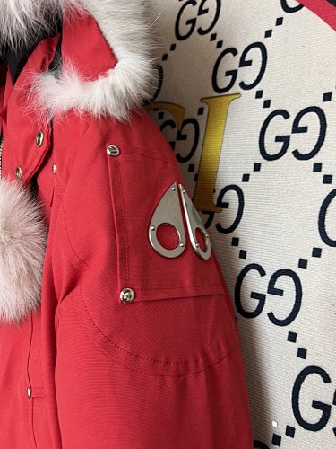 Moose Knuckles Red Pom-Pom Trimmed-Hood Cropped Bomber Jacket