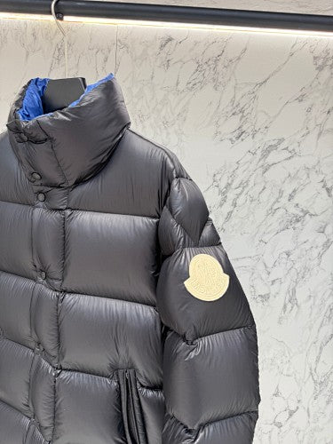 Moncler Black Blue-Lined Stand-Collar Puffer Jacket