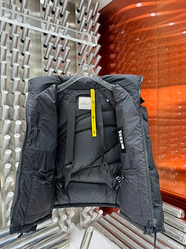 Moncler Charcoal Black Asymmetric-Quilt Hooded Puffer Jacket