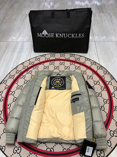 Moose Knuckles Sage Green Stand-Collar Puffer Jacket