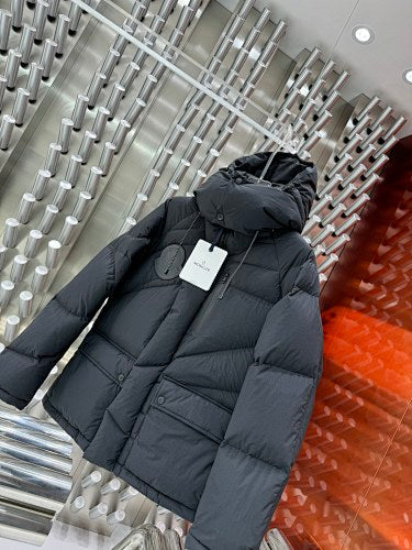 Moncler Charcoal Black Asymmetric-Quilt Hooded Puffer Jacket