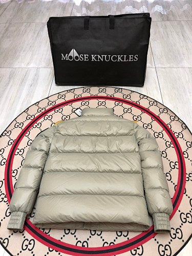 Moose Knuckles Sage Green Stand-Collar Puffer Jacket
