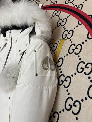 Moose Knuckles White Pom-Pom Trimmed-Hood Cropped Bomber Jacket