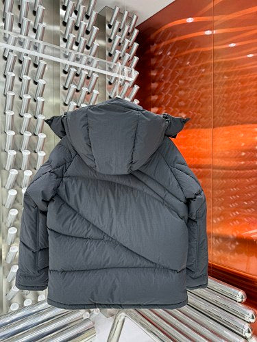 Moncler Charcoal Black Asymmetric-Quilt Hooded Puffer Jacket