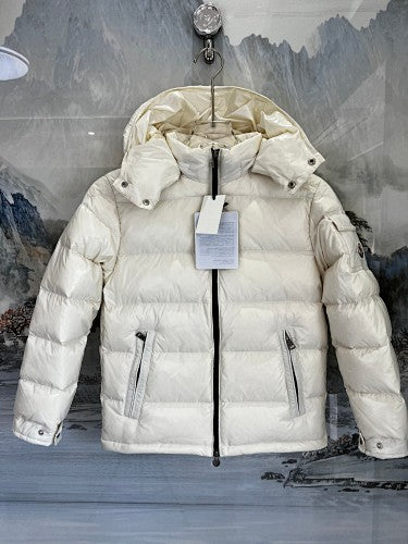 Moncler Pearl White Hooded Quilted Puffer Jacket