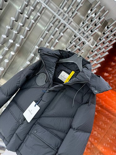 Moncler Charcoal Black Asymmetric-Quilt Hooded Puffer Jacket