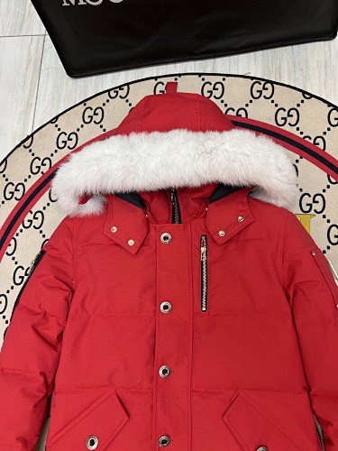 Moose Knuckles Red White-Trimmed Hooded Puffer Jacket