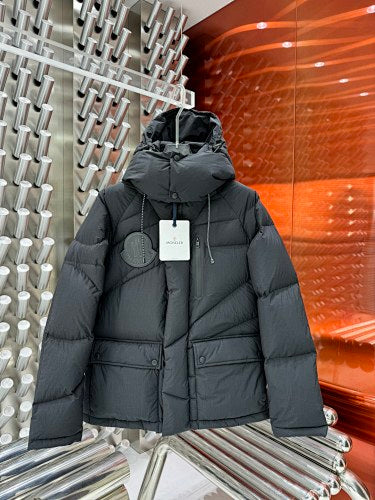 Moncler Charcoal Black Asymmetric-Quilt Hooded Puffer Jacket