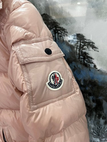Moncler Metallic Rose Gold Hooded Quilted Puffer Jacket