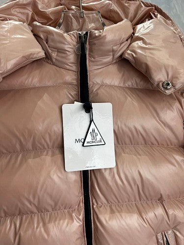 Moncler Metallic Rose Gold Hooded Quilted Puffer Jacket