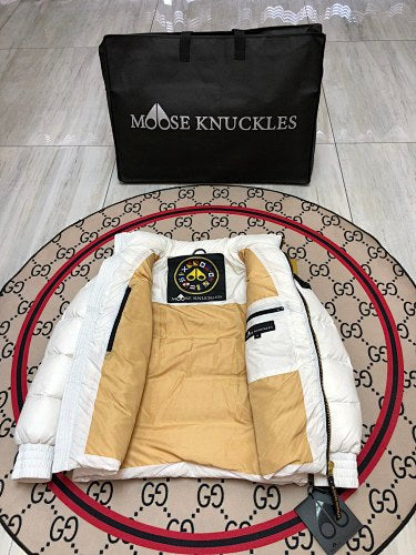 Moose Knuckles White Stand-Collar Quilted Puffer Jacket