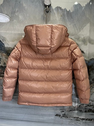 Moncler Metallic Rose Gold Hooded Quilted Puffer Jacket