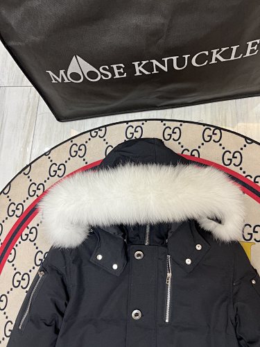 Moose Knuckles Black White-Trimmed Hooded Puffer Jacket