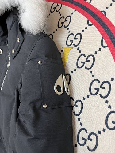 Moose Knuckles Black White-Trimmed Hooded Puffer Jacket