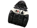 Moncler Black and White Glossy Hooded Color-Block Puffer Jacket