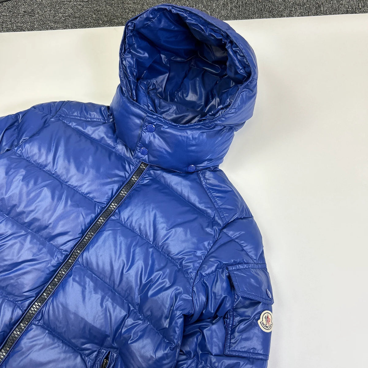 Moncler Royal Blue Glossy Hooded Quilted Puffer Jacket