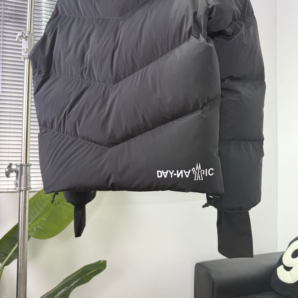 Moncler Black Graphic-Logo Hooded Puffer Jacket