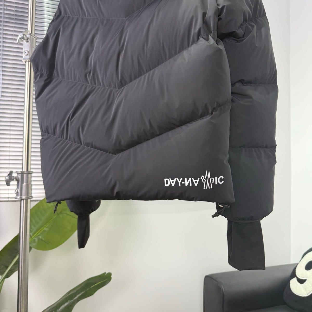 Moncler Black Graphic-Logo Hooded Puffer Jacket