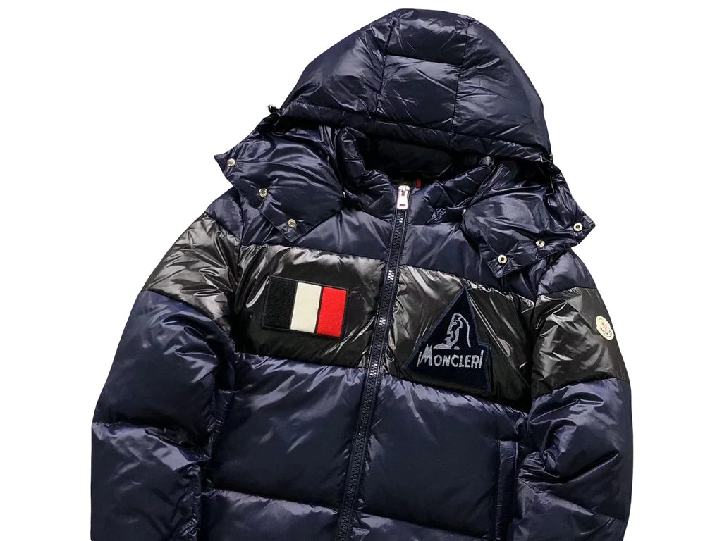 Moncler Navy Blue and Black Glossy Hooded Puffer Jacket