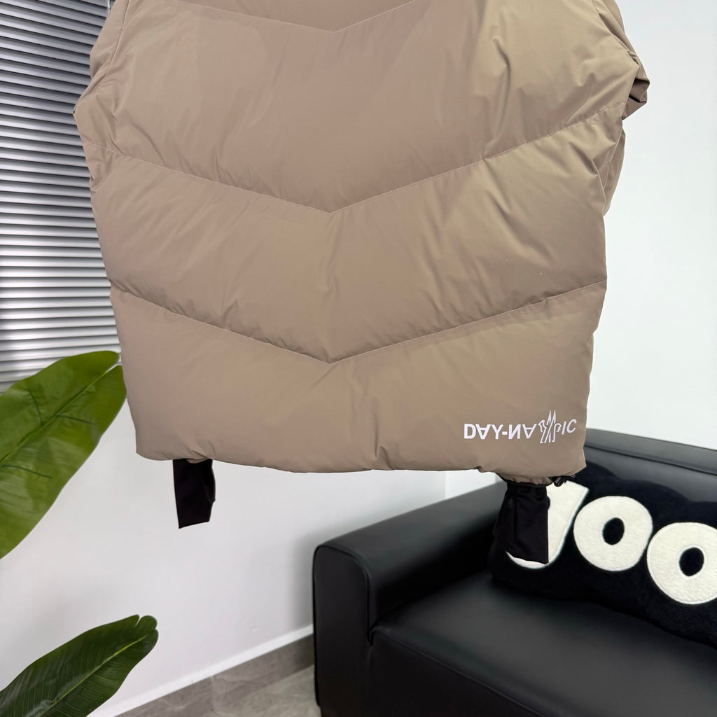 Moncler Sand Beige Graphic-Logo Hooded Puffer Jacket