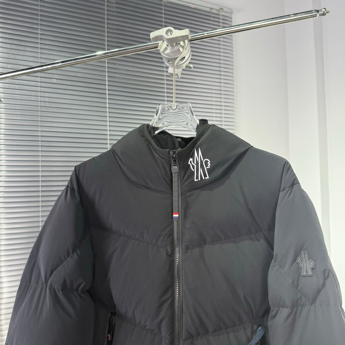 Moncler Black Graphic-Logo Hooded Puffer Jacket