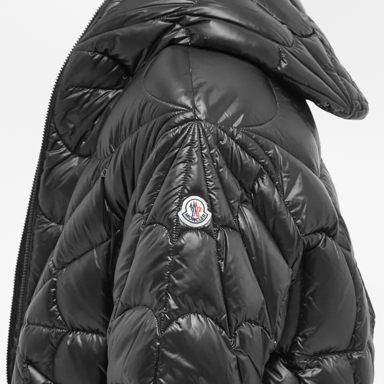 Moncler Glossy Black Radial-Quilt Hooded Puffer Jacket