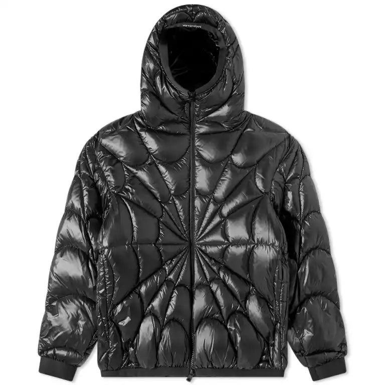 Moncler Glossy Black Radial-Quilt Hooded Puffer Jacket