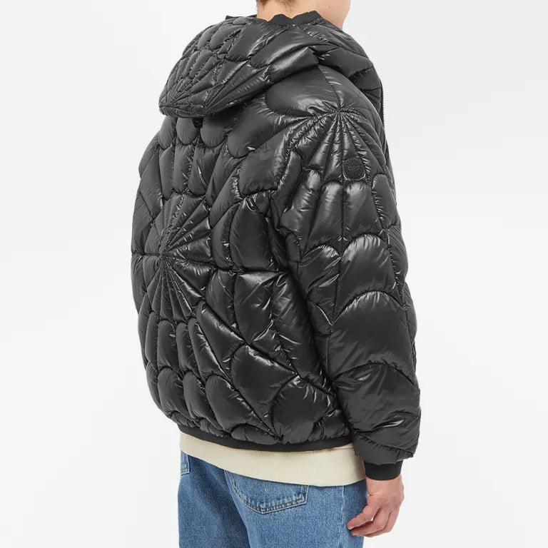 Moncler Glossy Black Radial-Quilt Hooded Puffer Jacket
