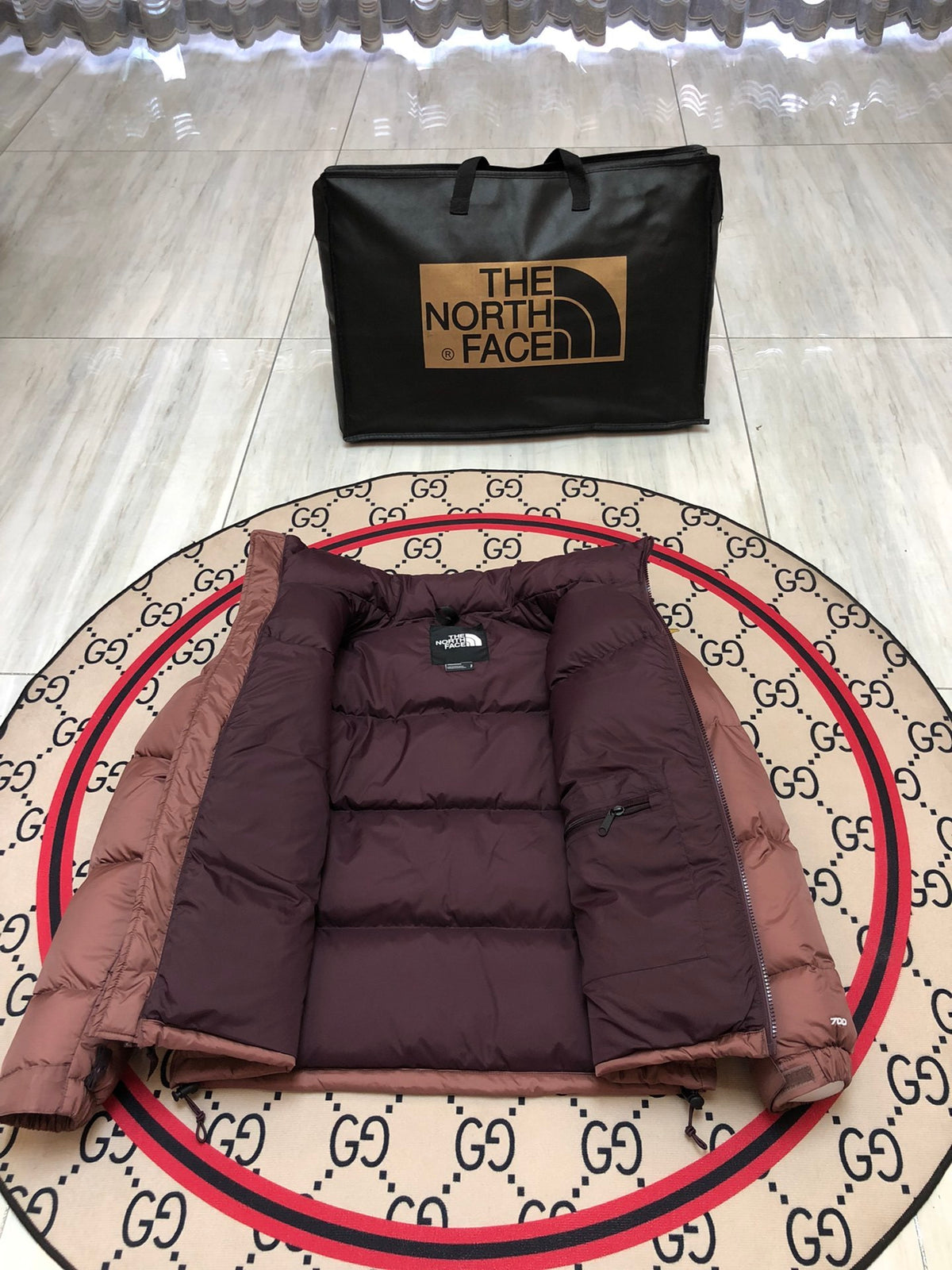 The North Face Rose Brown and Burgundy Colorblock Puffer Jacket