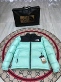 The North Face Mint Green and Black Colorblock Puffer Jacket