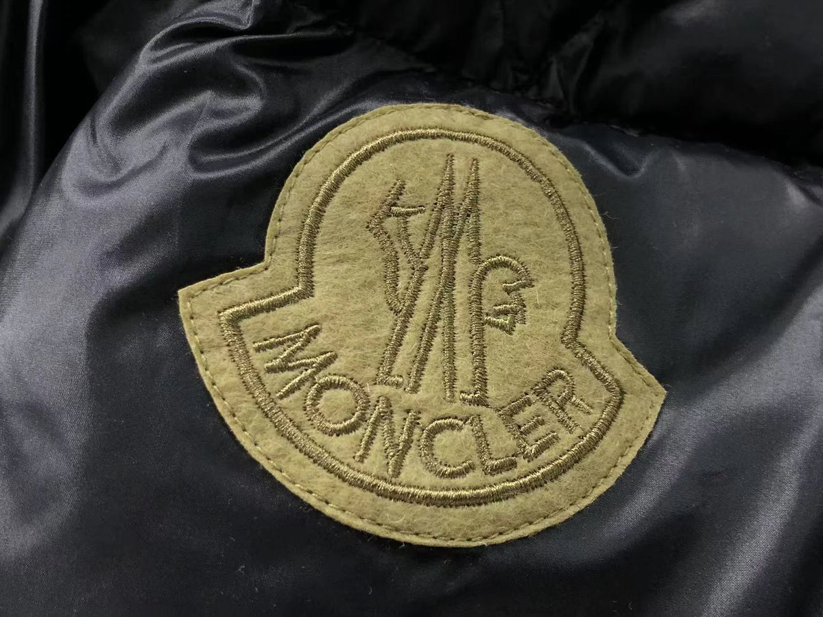 Moncler Glossy Black Contrast-Patch Stand-Collar Puffer Jacket