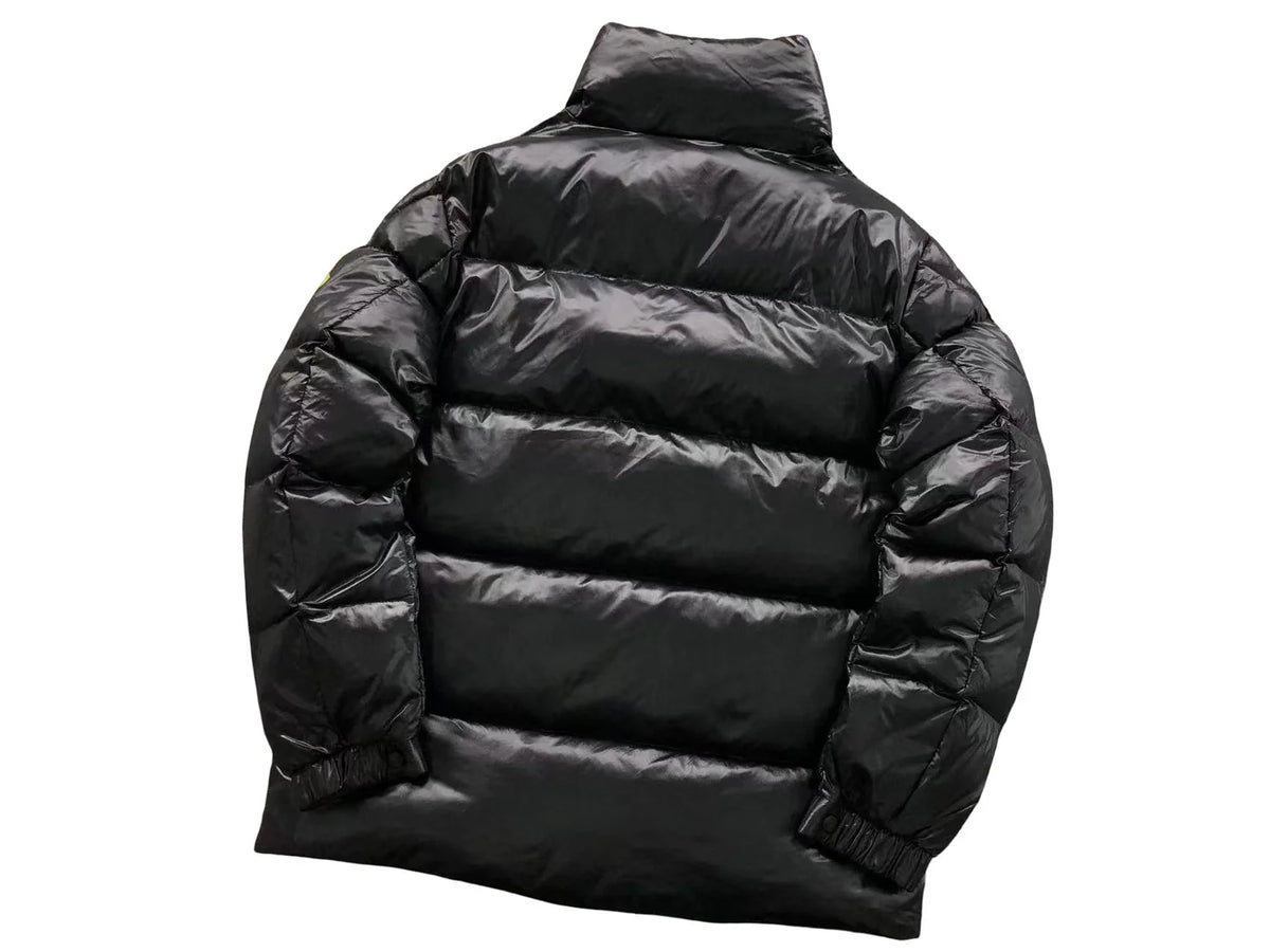 Moncler Glossy Black Contrast-Patch Stand-Collar Puffer Jacket